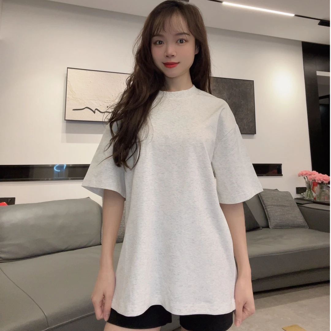 夏季美式重磅短袖凉感丝光棉纯色男士T恤圆领情侣打底衫宽松