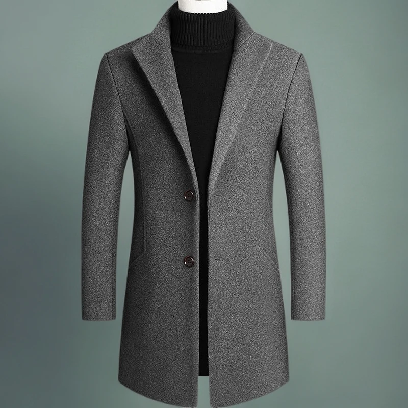毛呢大衣男外套加厚中长款秋冬季中年男装爸爸装男士羊毛呢子大衣