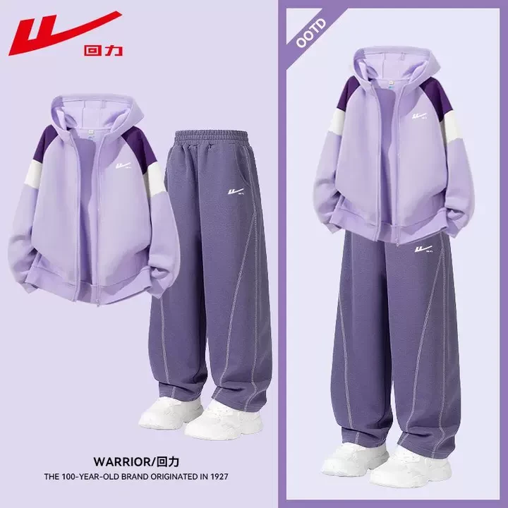 回力童装女童时尚套装秋季2025新款儿童休闲连帽外套女孩弯刀裤潮