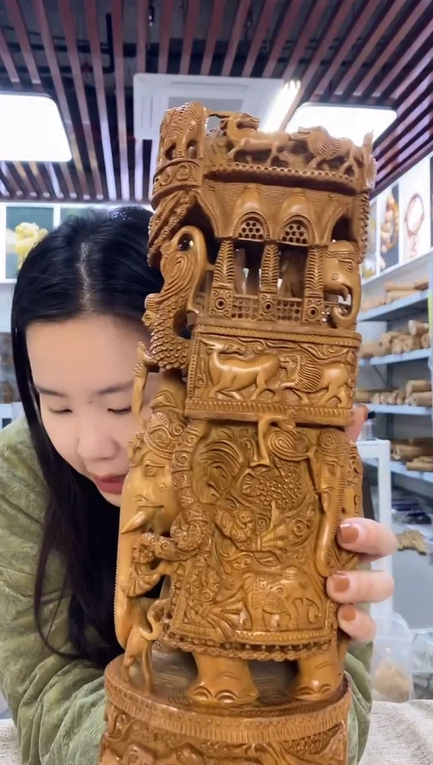 檀香木其他工艺品象车 瑕疵 1581克-6号