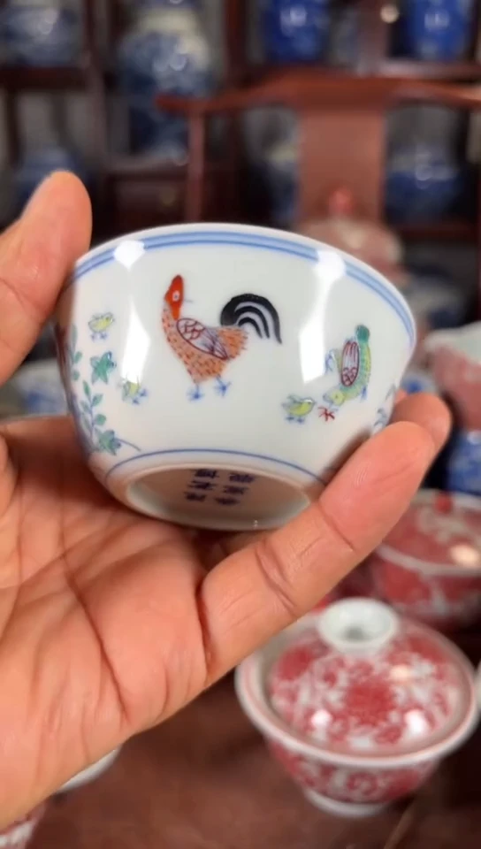 柴窑斗彩鸡缸杯鸡缸杯