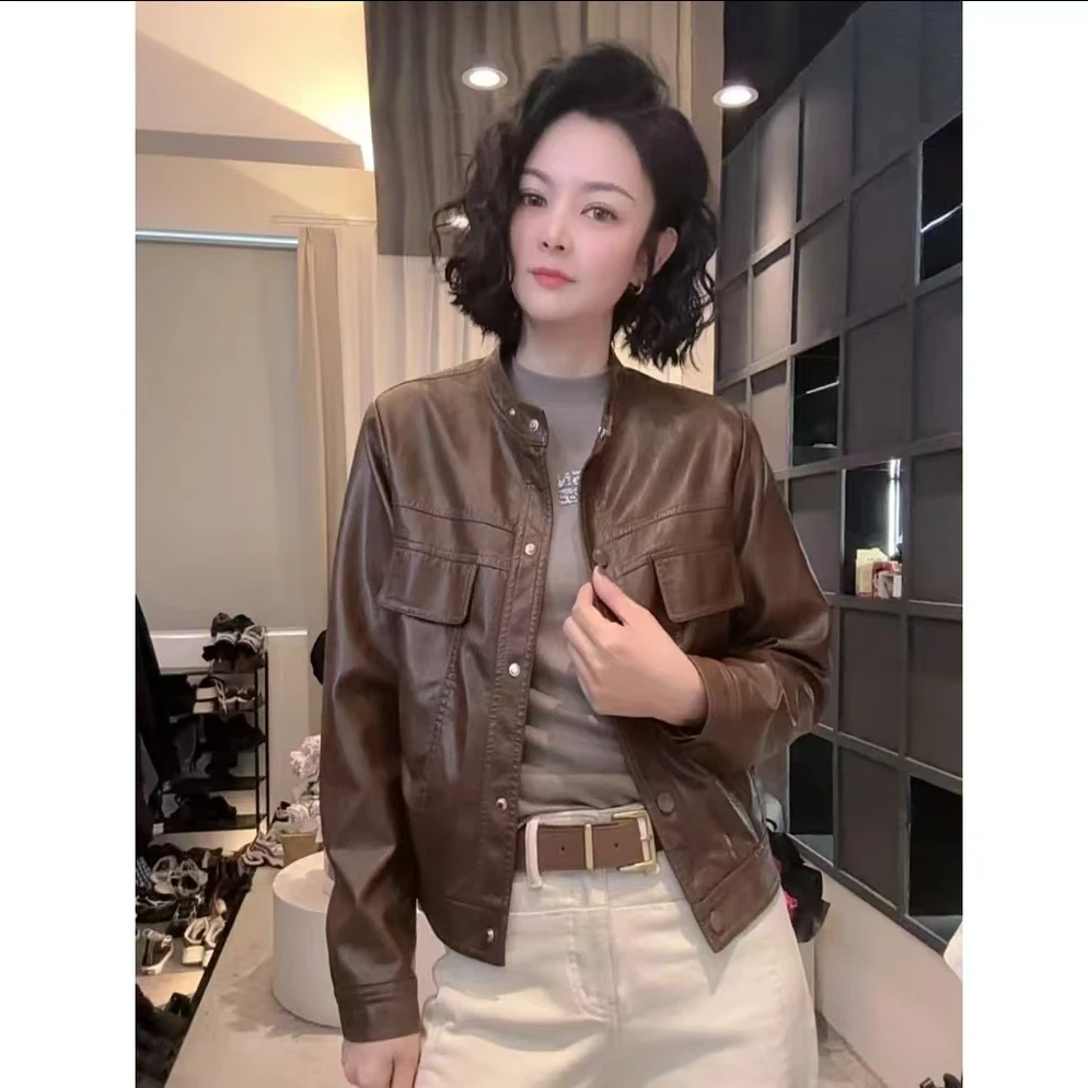 【YQC】Y5269早春款皮衣设计感百搭时尚韩版翻领短款外套休闲女装