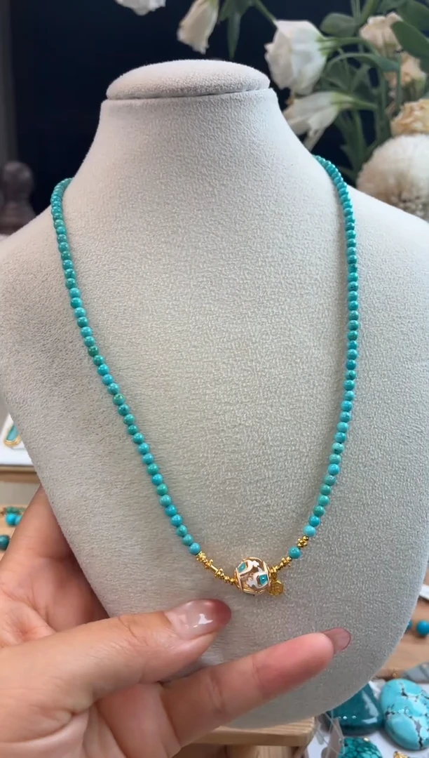 银S925镀金镶嵌绿松石项链1