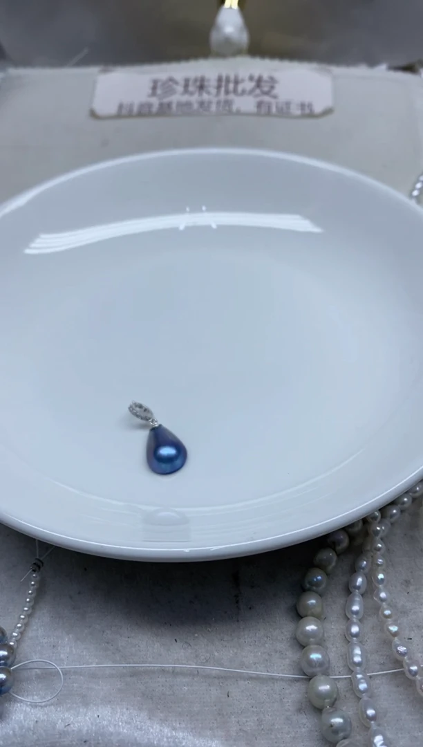 银S925镶嵌拼合珍珠（马贝珠）颈饰蓝色水滴