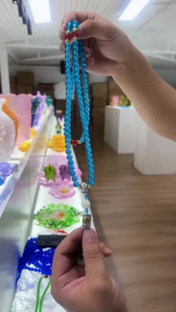 手工艺品琉璃古法琉璃108颗珠蓝色