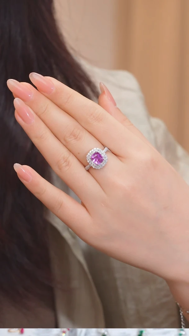 彩色蓝宝石戒指18K金镶嵌1.75ct@@H2163