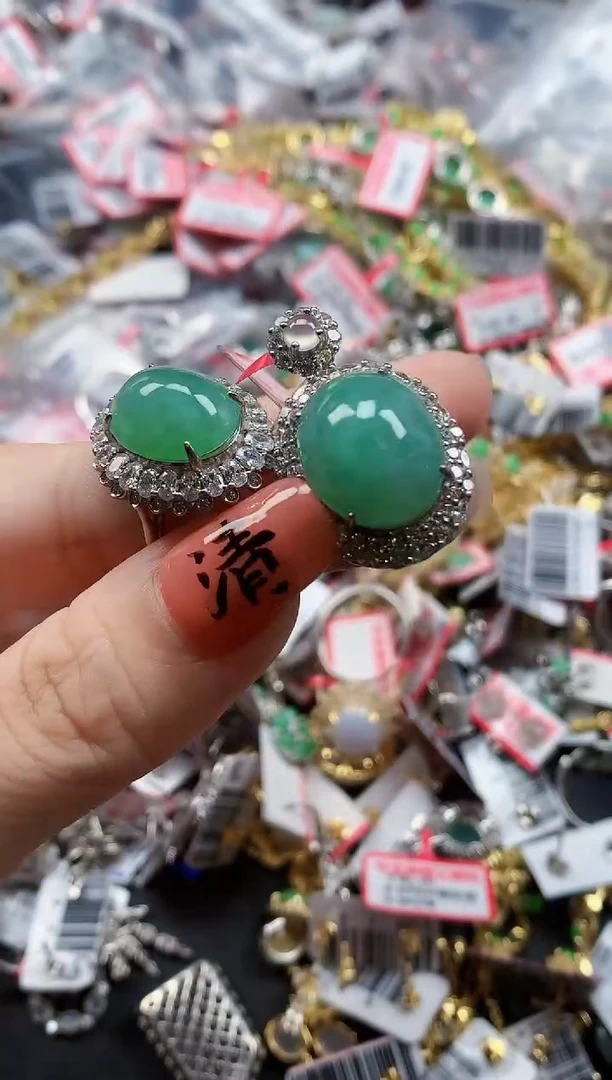 银S925镶嵌戒指翡翠天然A货缅甸翡翠