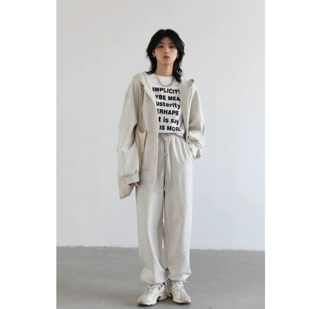 「青和月服饰」微弹力百搭口袋休闲裤高腰灰色卫裤休闲薄款宽松纯色