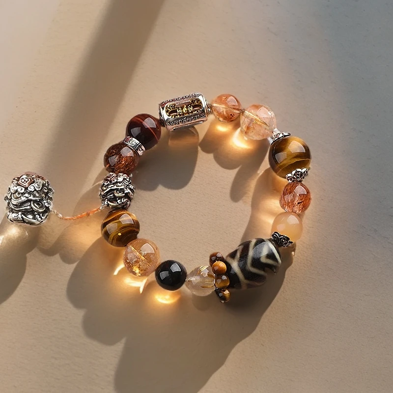 【钱途无量】黄塔晶手串手链虎眼石超七发晶金银山水晶女多样性发一