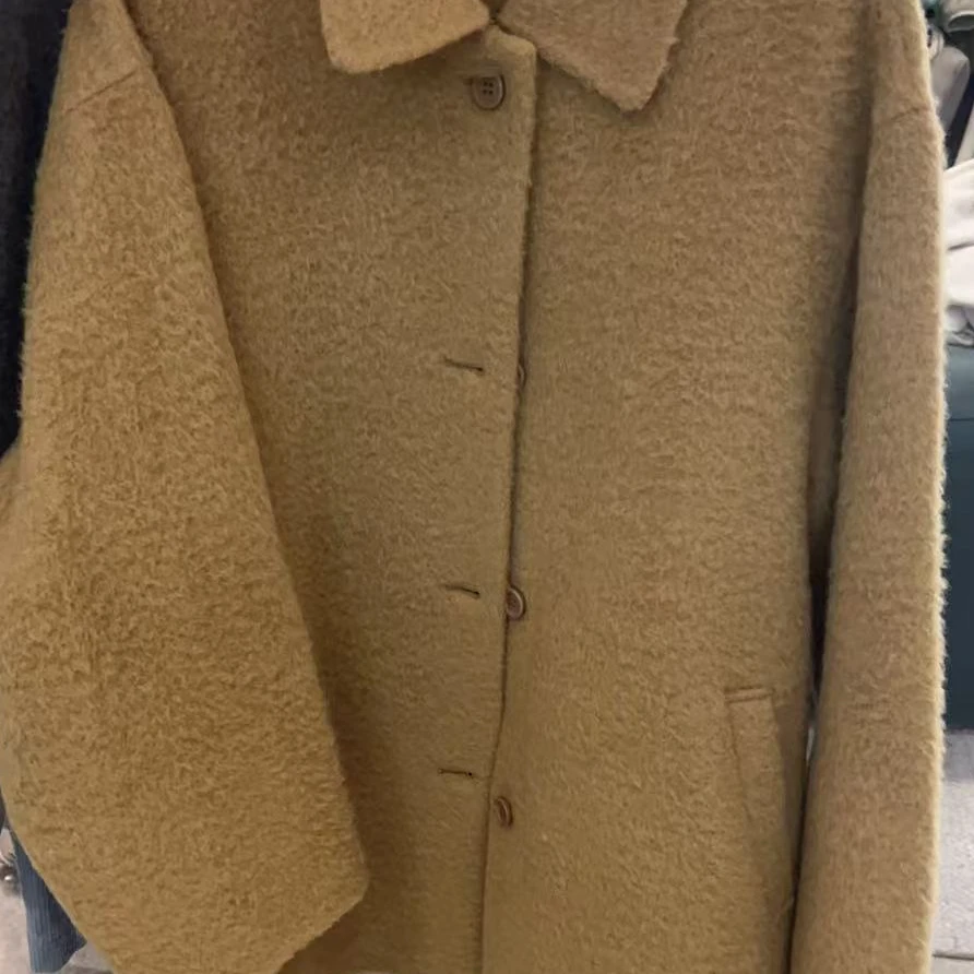 ［小小布］no退换-东大门正品o5u卡其色黄大衣外套