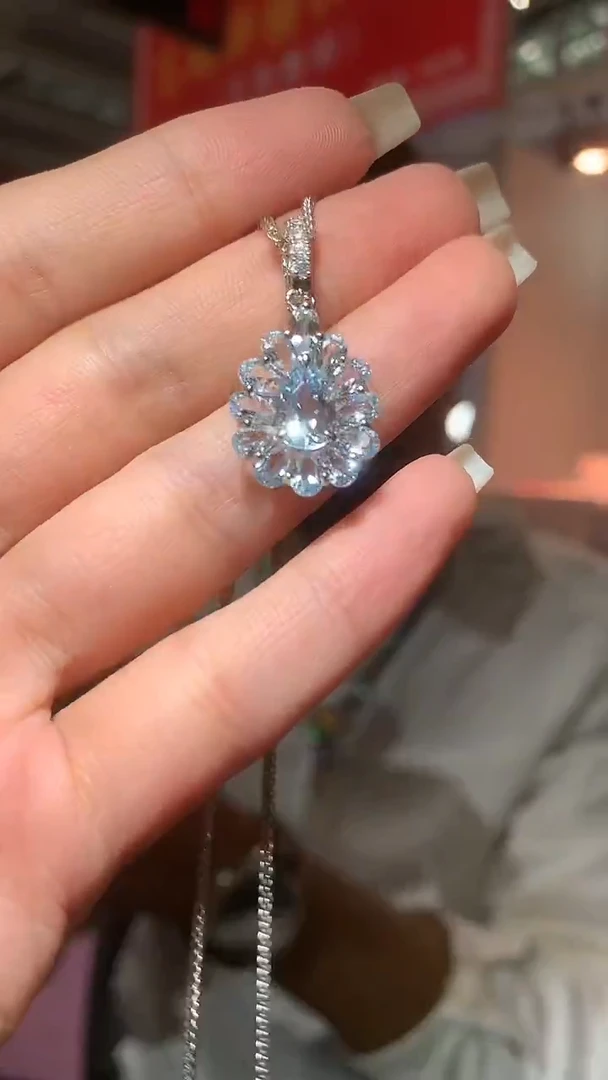 银S925镶嵌颈饰海蓝宝石【宝石世家严选】
