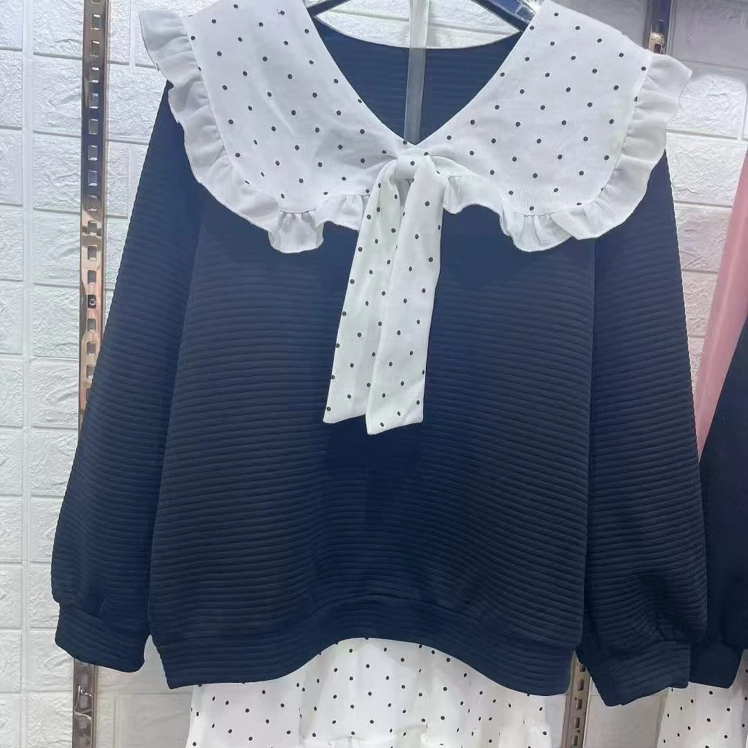 婷婷家法式纯欲风波点拼接上衣显瘦半裙两件套女