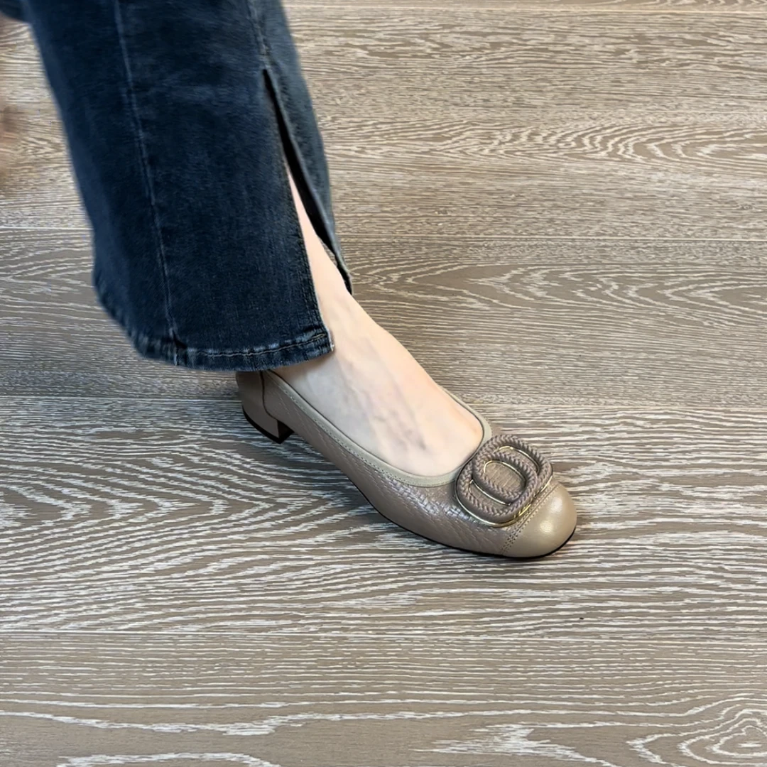 3CM羊皮低跟法式单鞋跟鞋平底浅口平底浅口妈妈鞋薄款百搭轻奢鞋