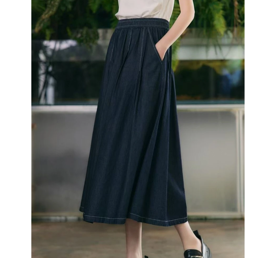 Pada嘻&YL【丹宁美学】夏季复古显瘦松紧腰半身裙 31000 Hi Fortune