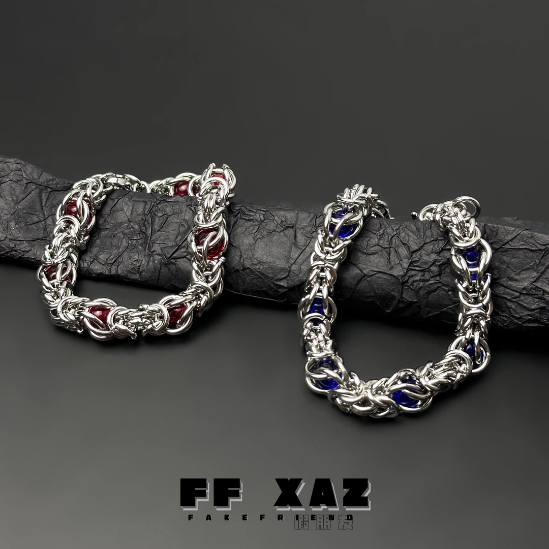 钛钢手链 FF假朋友|朋克重金属克莱因蓝红珠小众无性别男女手饰