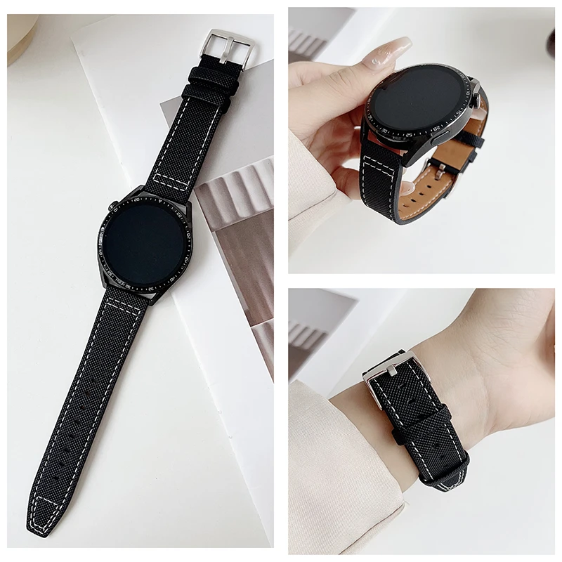 适用华为gt6watch5/4pro小米s4荣耀爱国者飞行员纹理皮针扣款表带