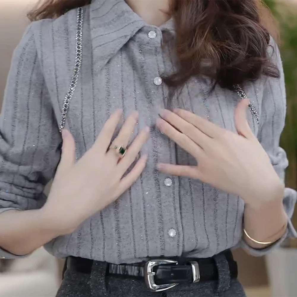 秋冬新款气质显瘦设计感细闪衬衣高级简约衬衫女