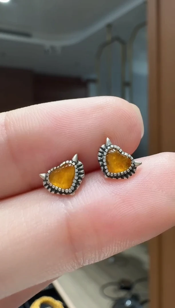 银S925镶嵌翡翠耳饰银镶