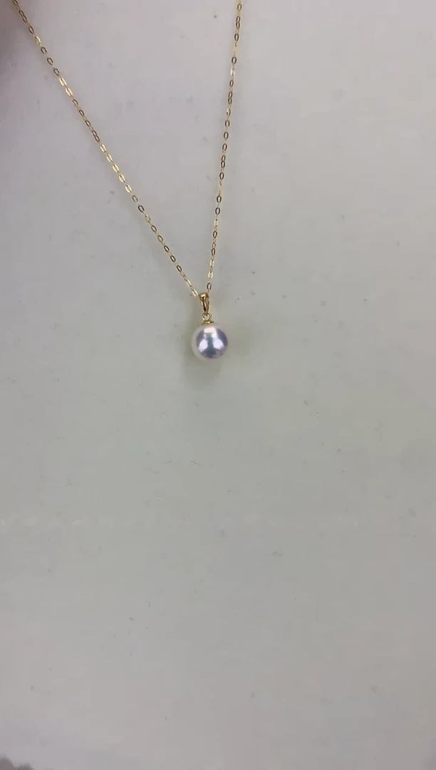 18K金镶嵌DA海水珍珠 GD152 8-8.5 天女瓜子扣吊坠