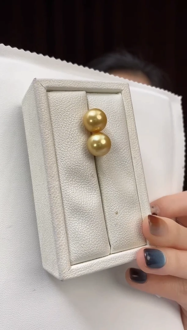 18K金镶嵌耳饰海水珍珠南洋金珍珠耳饰12-13