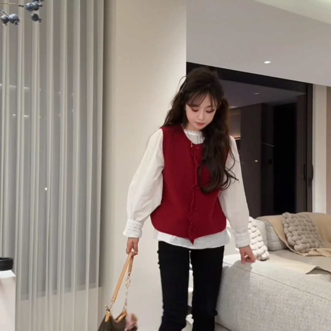 YX九LJT202601043新款春款白衬衣＋针织马甲两件套时尚休闲百搭