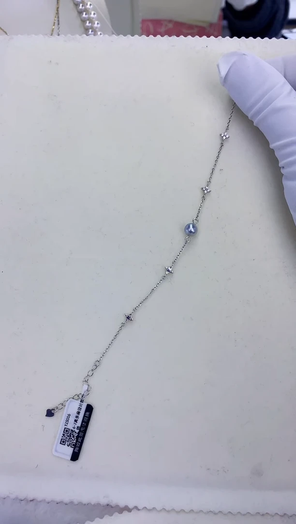 银S925镶嵌饰品海水珍珠真多麻色设计款手链