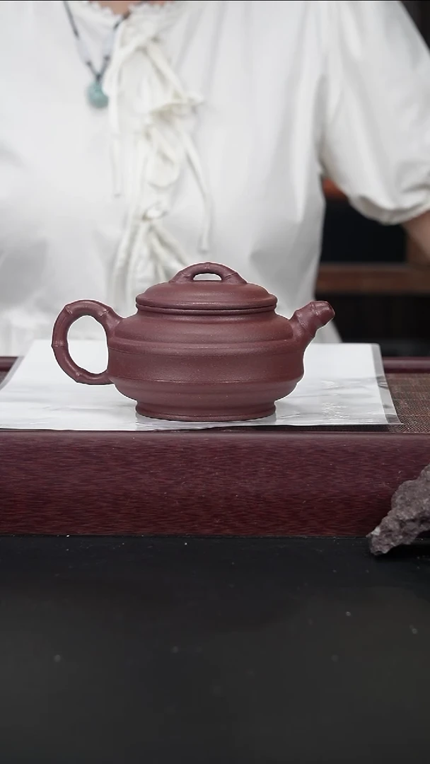 茶壶紫砂zqq底槽青双线竹鼓260CC