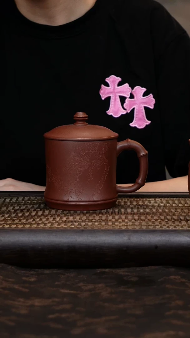 茶杯紫砂底槽青竹节鸟