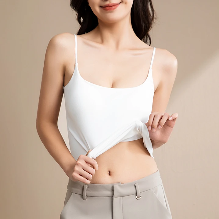 【糯糯无痕小美背】25新款爱豆背心带胸垫吸汗抗菌一体式吊带背心