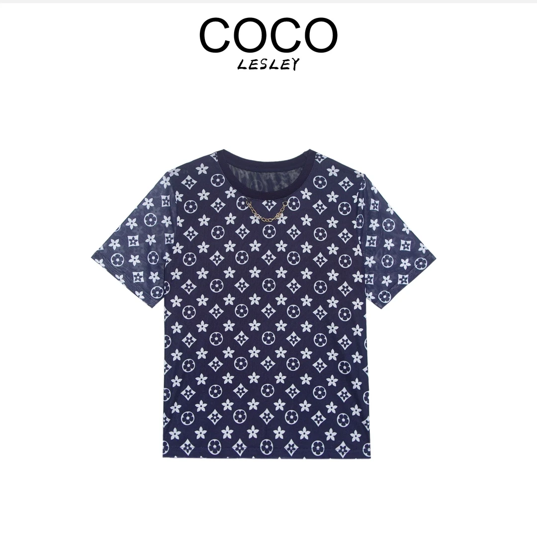 【COCO LESLEY】2025春夏新款时尚印花圆领短袖-9334
