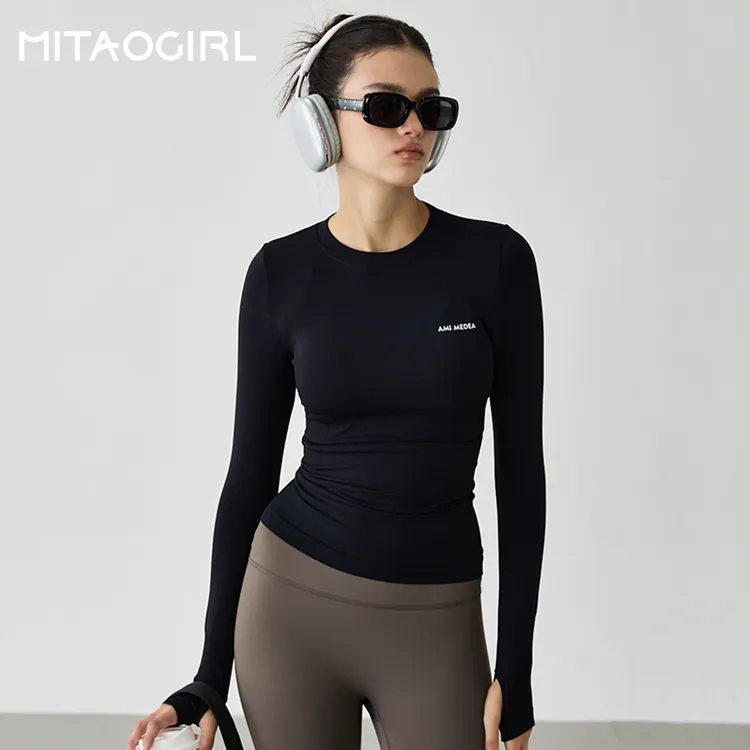 MITAOGIRL肯豆运动上衣长袖T恤瑜伽服女速干衣春跑步普拉提健身服