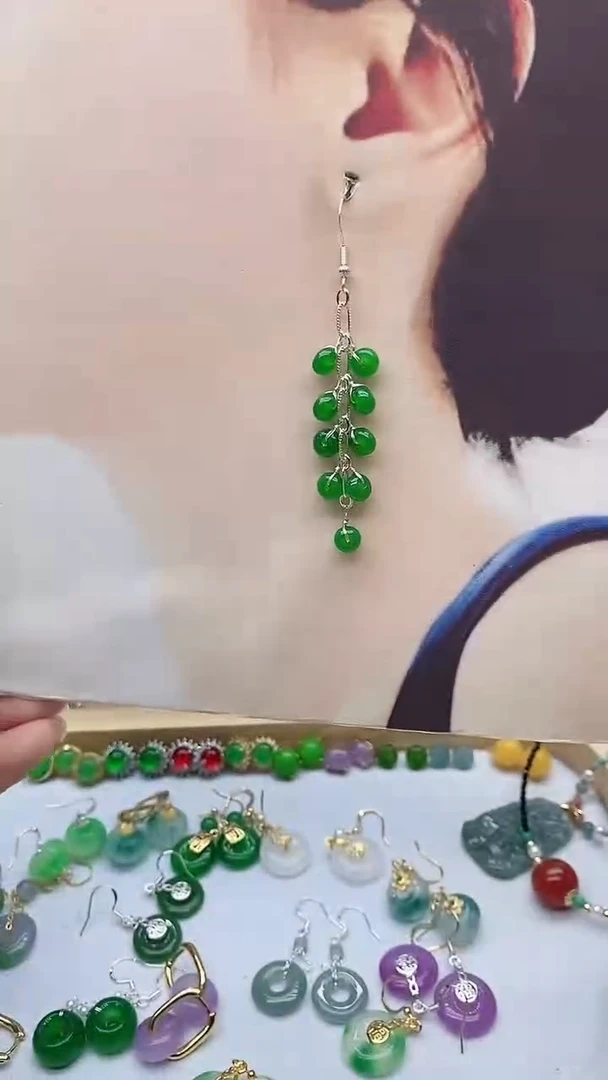 银S925镶嵌翡翠耳饰翡翠839