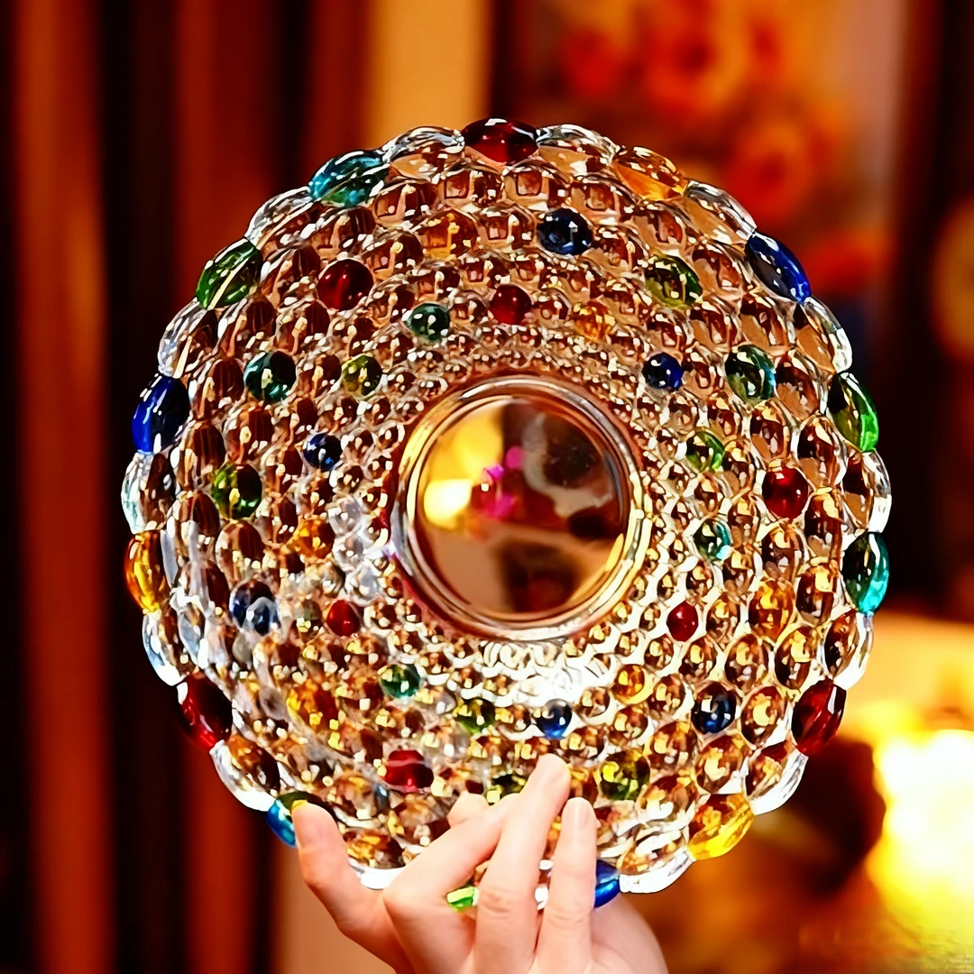 北欧风彩绘果盘彩色圆点水晶玻璃盘子家用家居餐桌轻奢风果盘批发