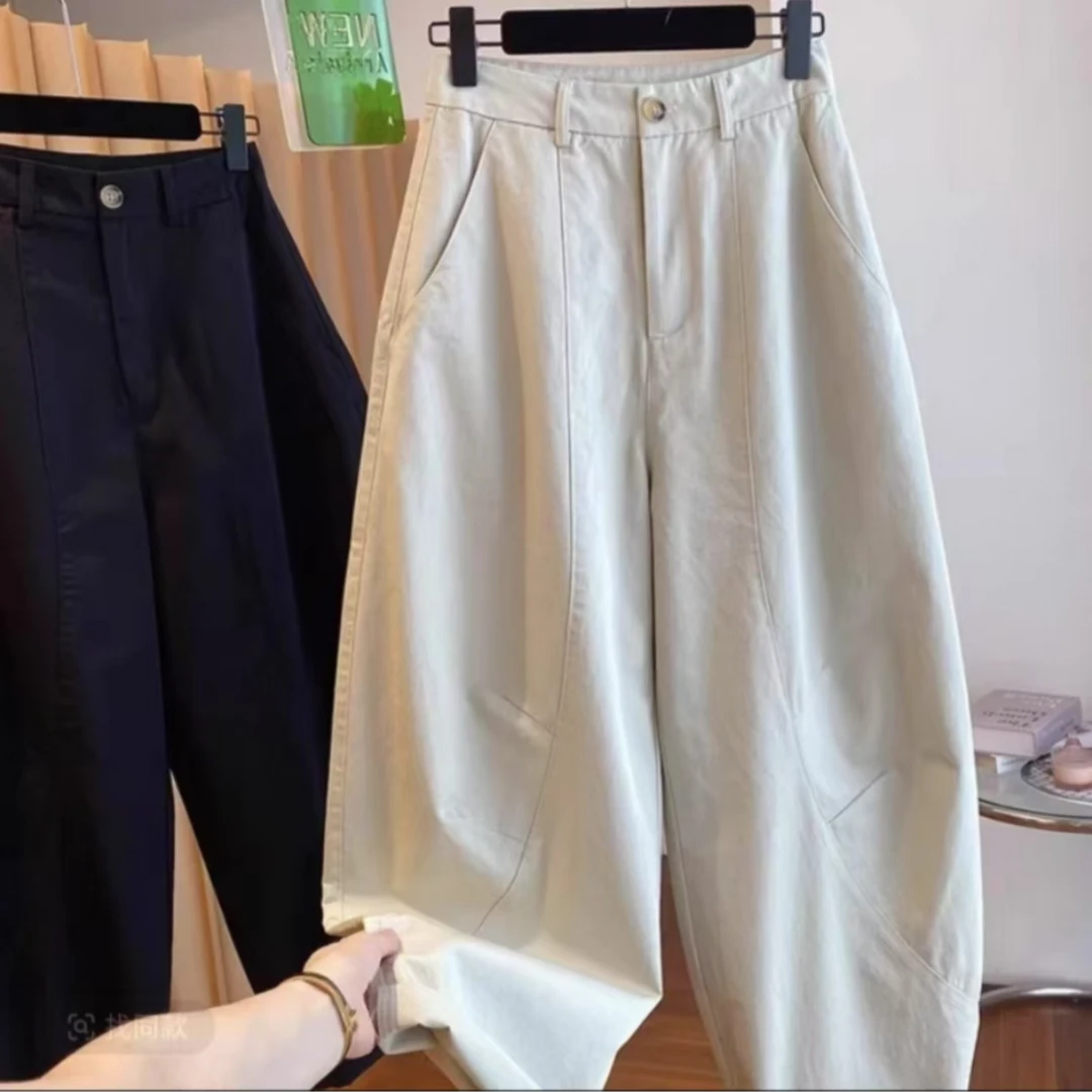 新款高腰百搭韩国东大门阔腿休闲弯刀裤春夏宽松镰刀裤