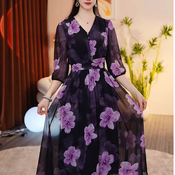 洋气女装裙子气质修身显瘦时尚印花连衣裙25L386