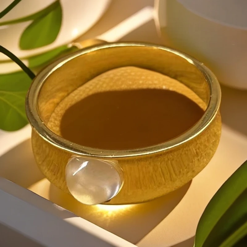 （玖月俄料优品）天然俄料石英质玉黑钢蛋面戒指简约百搭