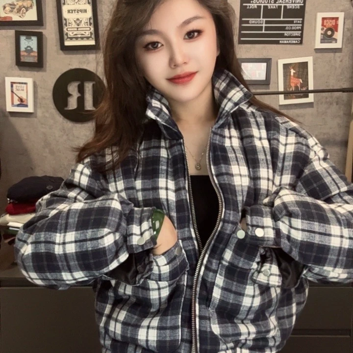 格儿定制高端2024秋冬新款格子羽绒棉服外套