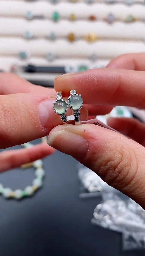 银S925镶嵌戒指翡翠2222222+3