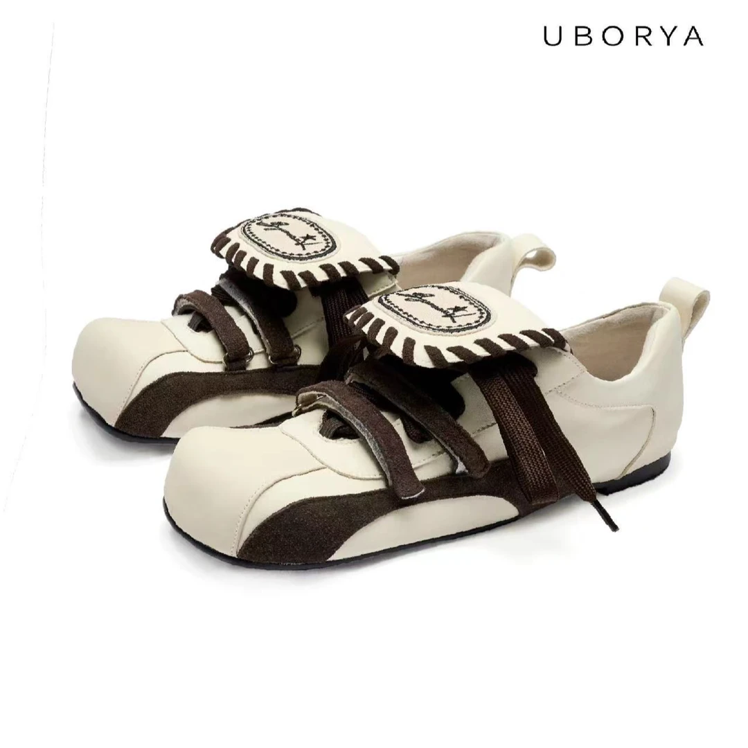 活动专属UBORYA设计师品牌/米白圆头系带舒适百搭复古小众平底