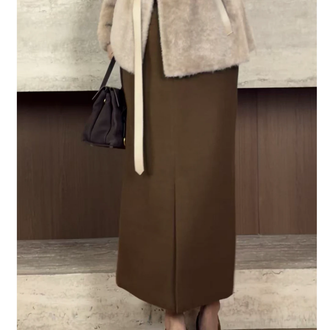 TANTAN 气质时尚显瘦中长款秋冬开叉半身裙3345