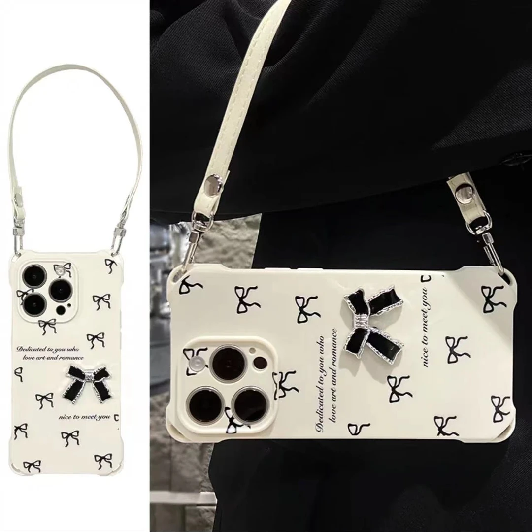 【正霖佳】蝴蝶结支架四角挂绳手机壳适用苹果小米OPPO荣耀vivo