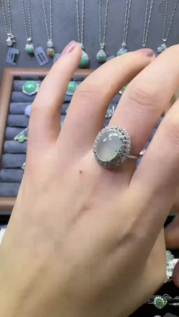 银S925镶嵌戒指翡翠翡翠戒指7