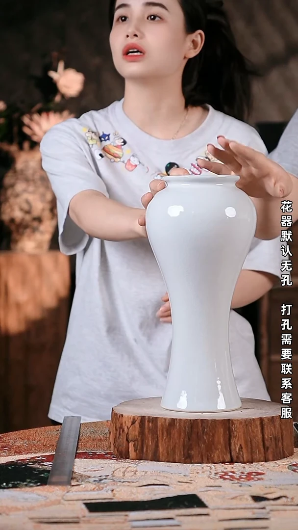 摆件景德镇高温陶瓷花器10*32