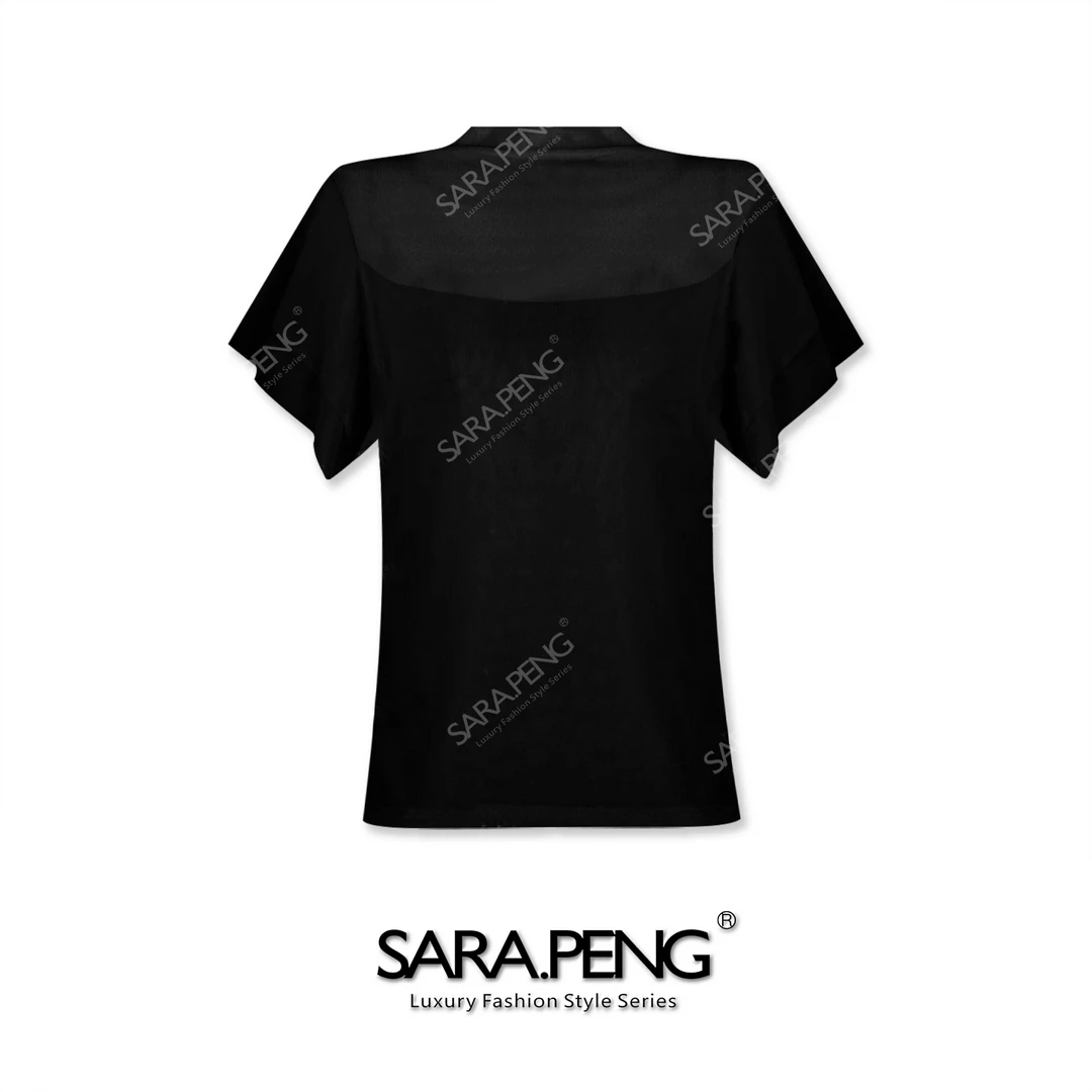 S.P半透月色｜新款半高领网纱清透短袖上衣｜百搭休闲｜减龄气质必备