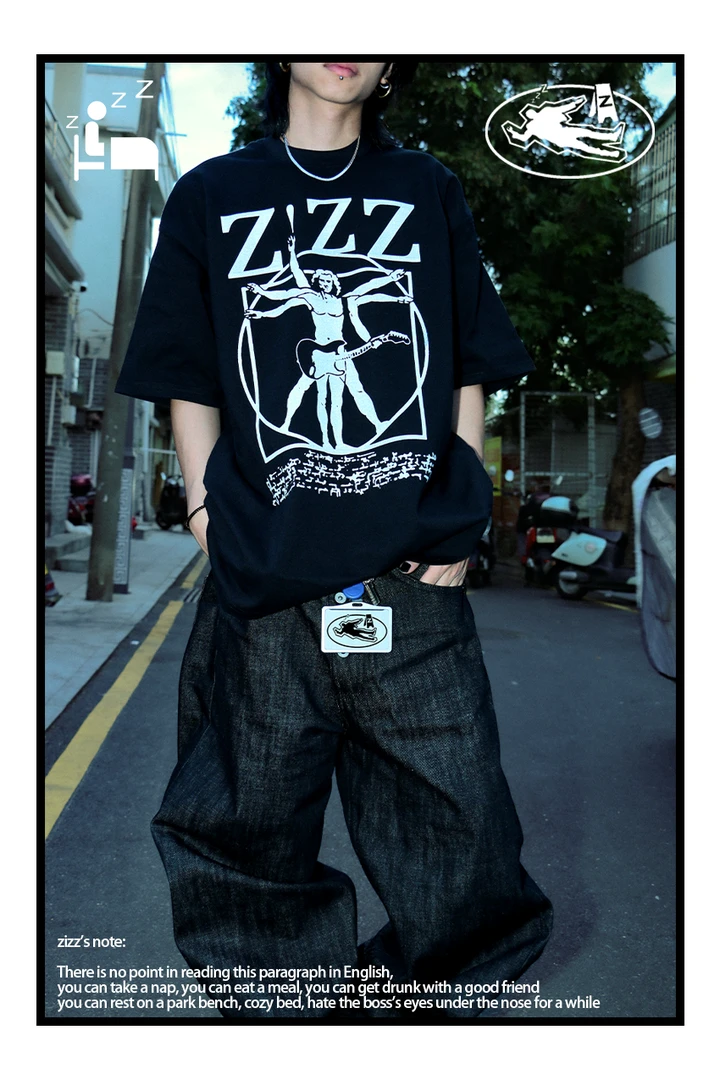 “ZIZZ”摇滚教父-美式街头宽松小领口潮流休闲短袖T恤