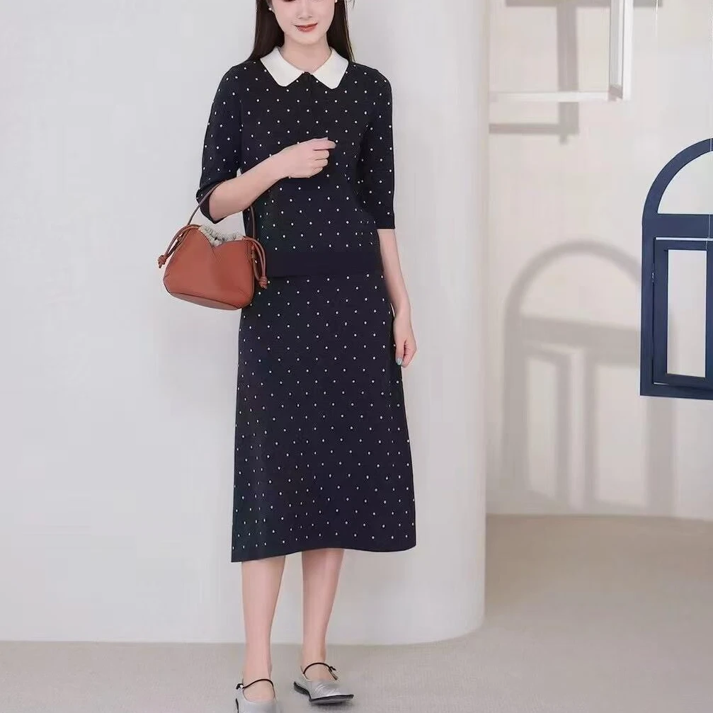 宝丫轻奢 套！女式时尚显瘦翻领双面圆点针织上衣K1665