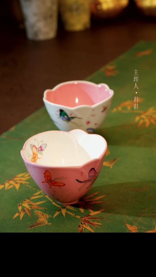 茶杯紫砂【宜景窑珍珠白系列】蝶舞杯子