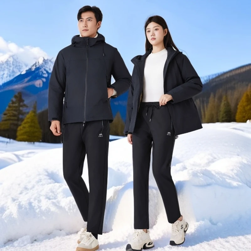 情侣款蓄热锁温防寒加绒加厚拉链口袋内包边休闲运动冲锋裤716