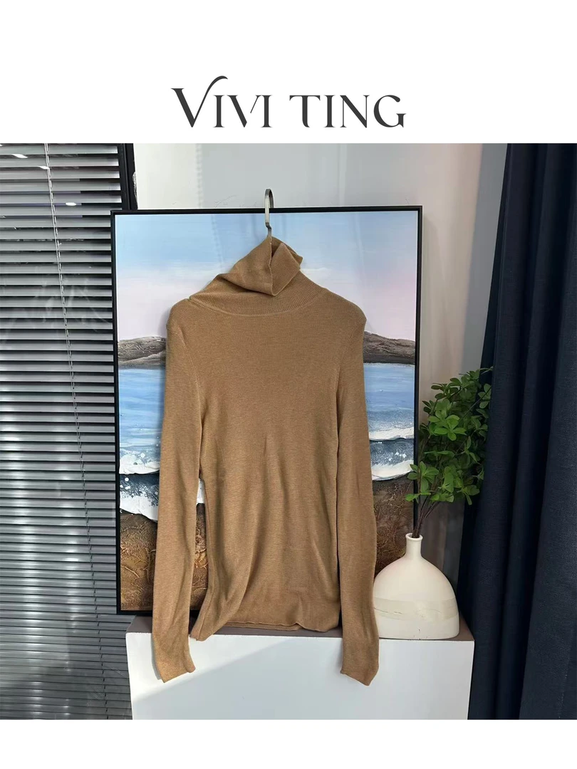 【VIVI·TING】婷姐推荐慵懒风休闲纯色净版咖色高领打底羊毛衫F526