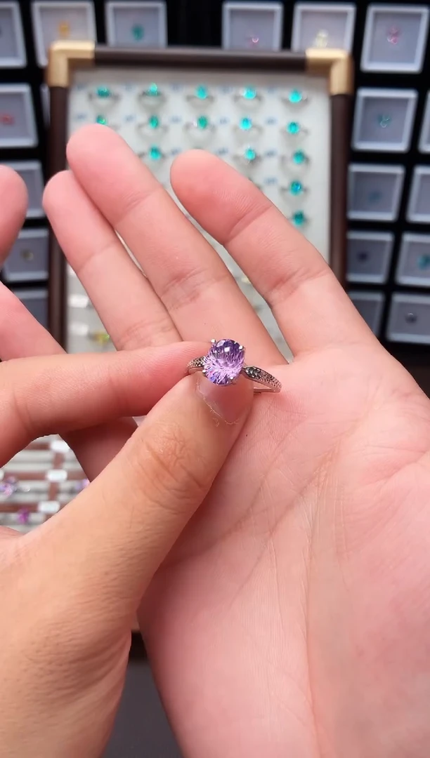 无925银紫色烟花女神戒
